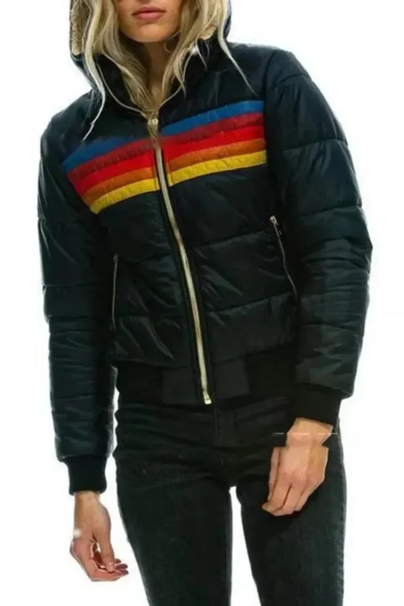 Damen Casual Wintermantel National Aviator Warmer Mantel Damen Pullover Baumwollkleidung Sport für Paare Regenbogen bedruckte Mäntel