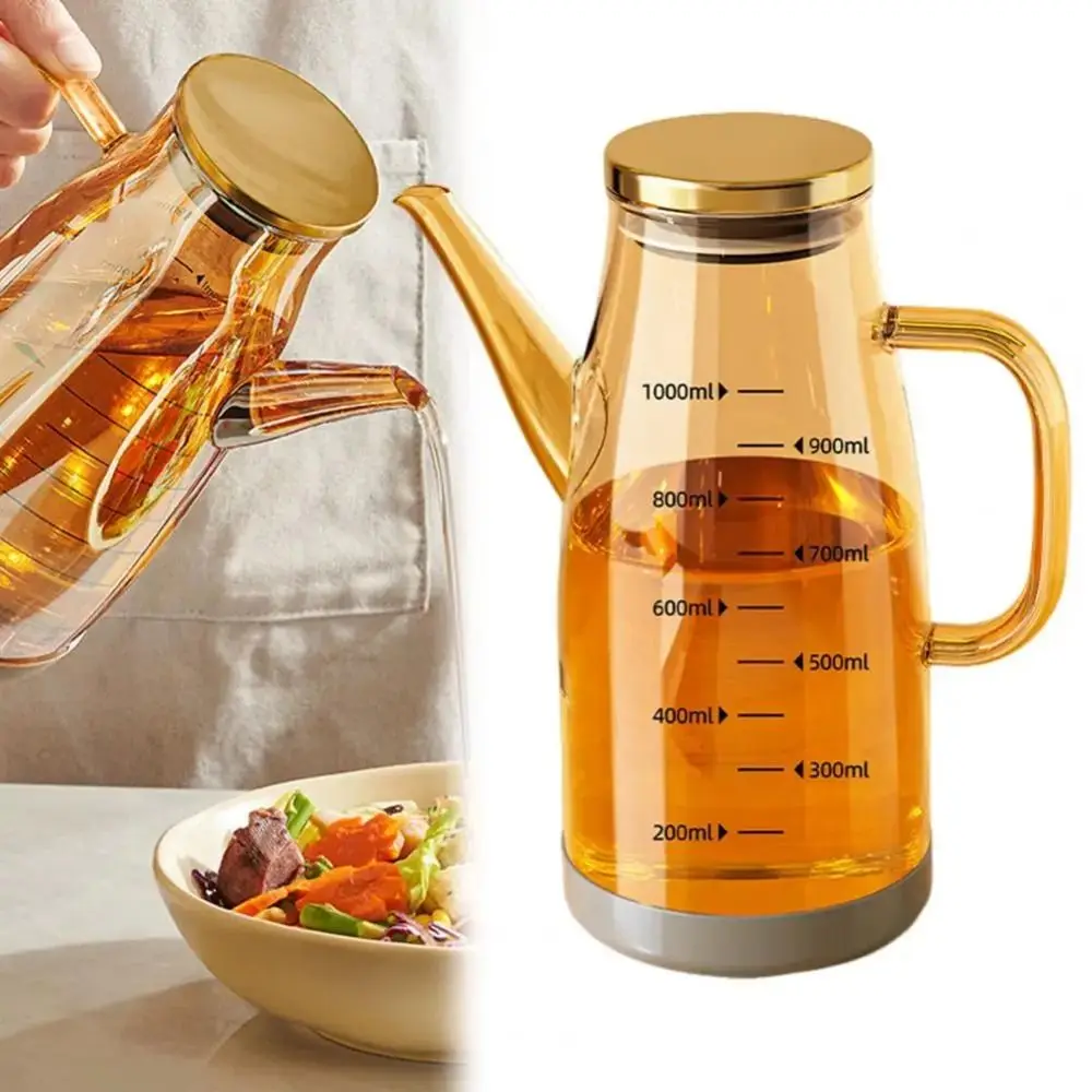 

Large Capacity Cooking Oil Bottle Rubber Base No-drip Pourers Glass Oil Cruet Container Comfortable Handle Refillable