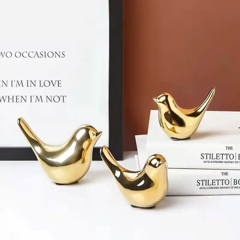 

Nordic Modern Art Simple Decorative Ceramic Golden Bird Home Study Small Ornament Living Room Decoration Wedding Gift Creative