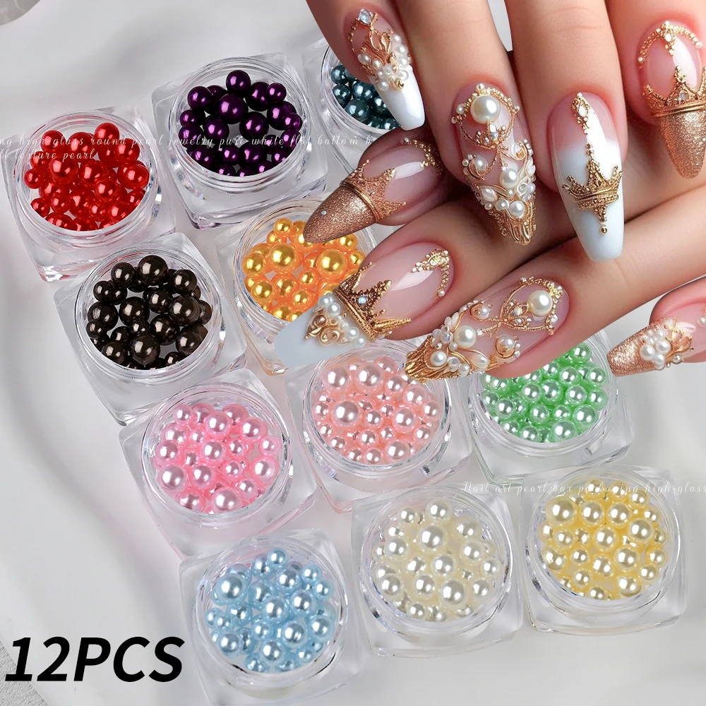 12 قطعة/المجموعة مختلط الحجم جولة اللؤلؤ 3D مسمار الفن سحر تقليد حبات اللؤلؤ الأظافر الراين ل Kawaii DIY مانيكير اكسسوارات #1