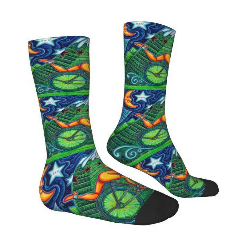 Albert Hoffman LSD Bicycle Day Mens Crew Socks Unisex Fun Acid Blotter Party Spring Summer Autumn Winter Dress Socks