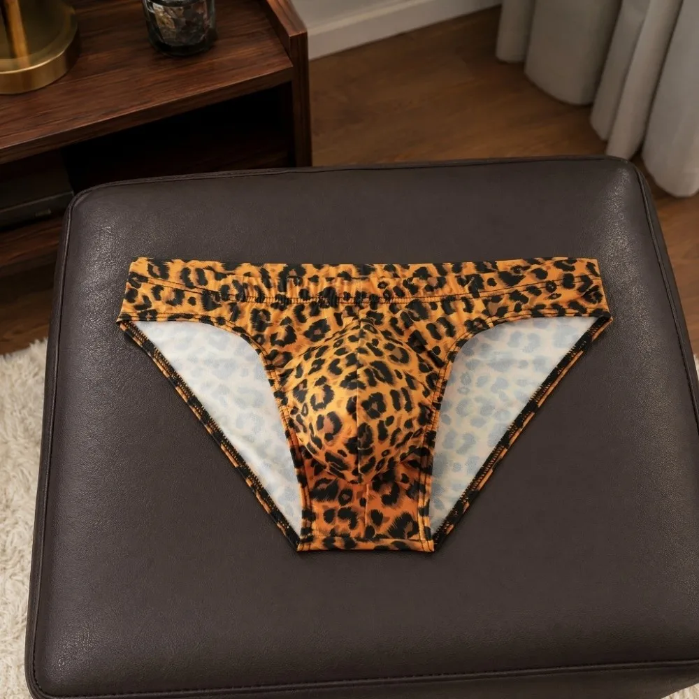 Lingerie Leopard Triangle Panties Low Waist Leopard Print Men Thin Briefs Thin Soft Breathable Underwear for Men Daily Wear