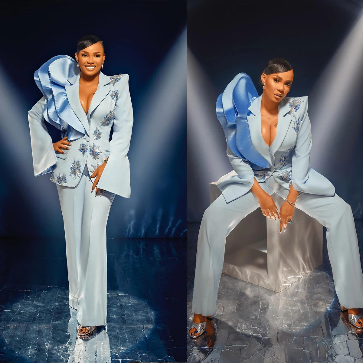 Frühlings-3D-Blume, schmale Passform, Damen-Sets, Damen, Abschlussball, Abend, Gast, formelle Kleidung, individuelle Modenschau-Hosenanzüge, 2-teilig