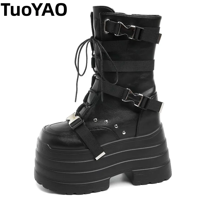 

Women’s Chunky Platform Ankle Boots 13.5cm Hidden Wedge Heel Riding Style Slim Long Fashion Boots for Autumn Winter Ankle