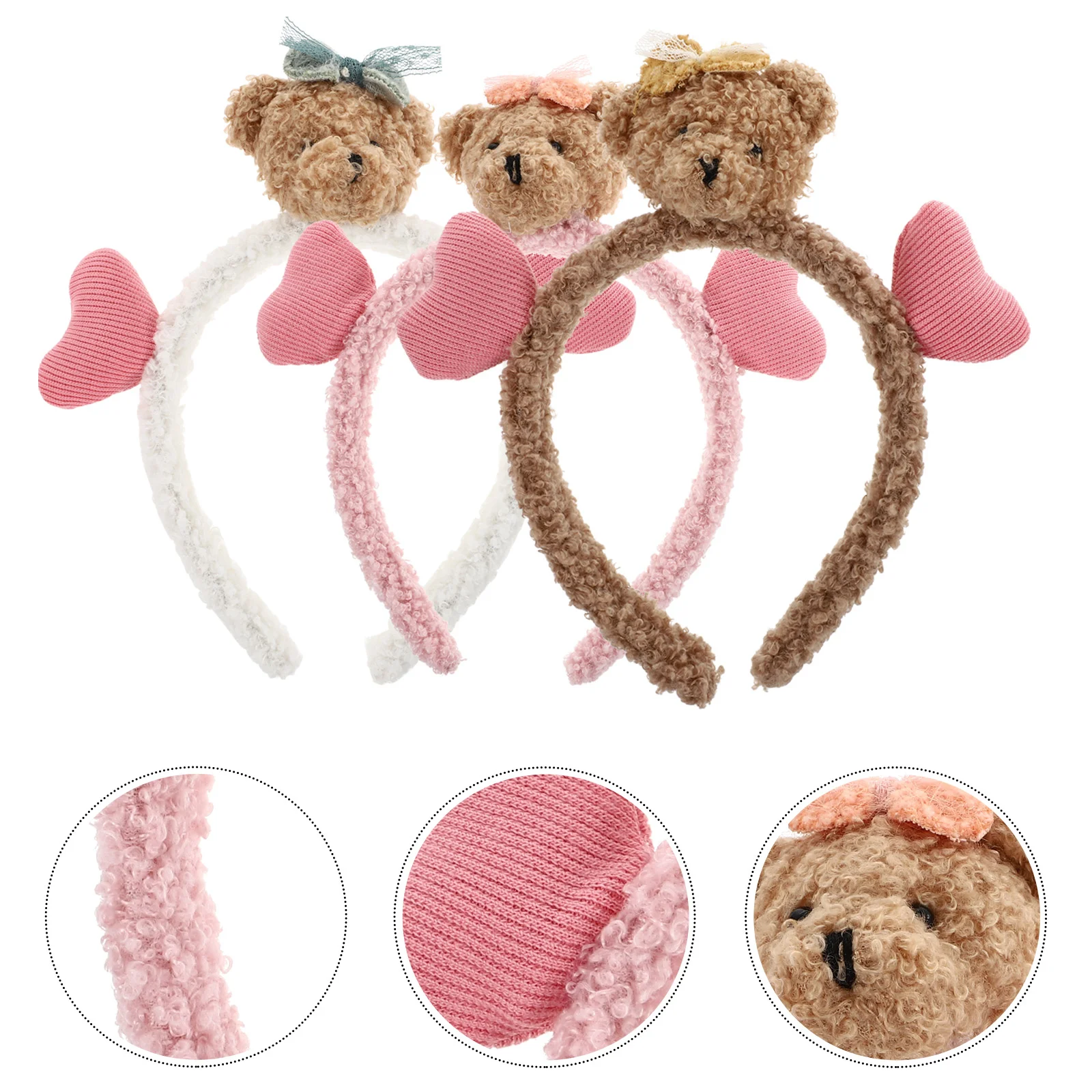 Serre-tête oreilles d'ours pour filles, 3 pièces, accessoires pour cheveux, bandes, fournitures de fête, cerceaux pour femmes