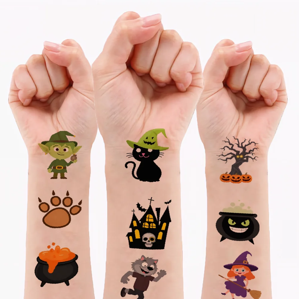 

63pcs Temporary Tattoo Skull Temporary Tattoo Stickers Spider Zombie Waterproof Long-lasting Body Stickers Witch For Girls