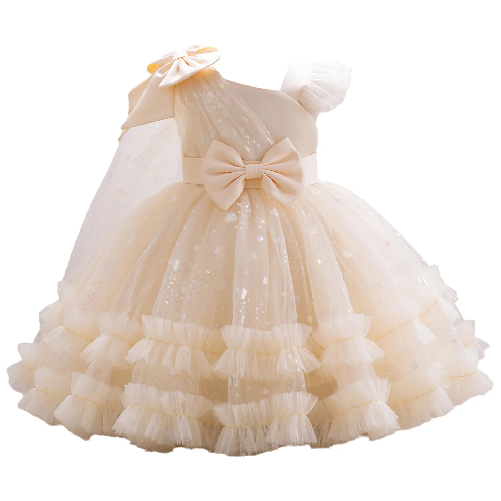 Baby Meisjes Jurk Kinderen Strik Verstoorde Tutu Mesh Jurk met Sjaal voor Cosplay Prinses Verjaardagsfeestje Viering Prom Gown