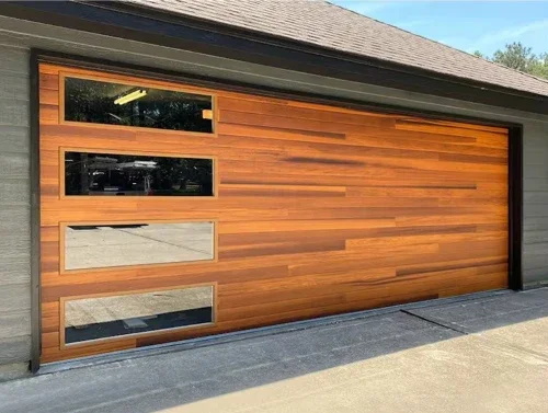 for Modern electric automatic wooden grain panels look garage door high end aluminum faux wood sectional garage doors