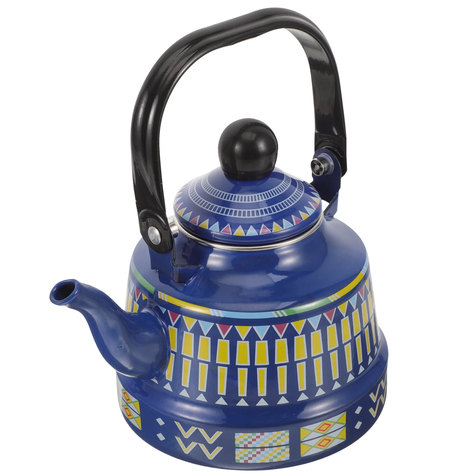

1.1L Blue Geometric Tea Kettle Enamel Material Large Capacity Stovetop Vintage Design Daily Use Water Pot Kitchen Bar Supplies