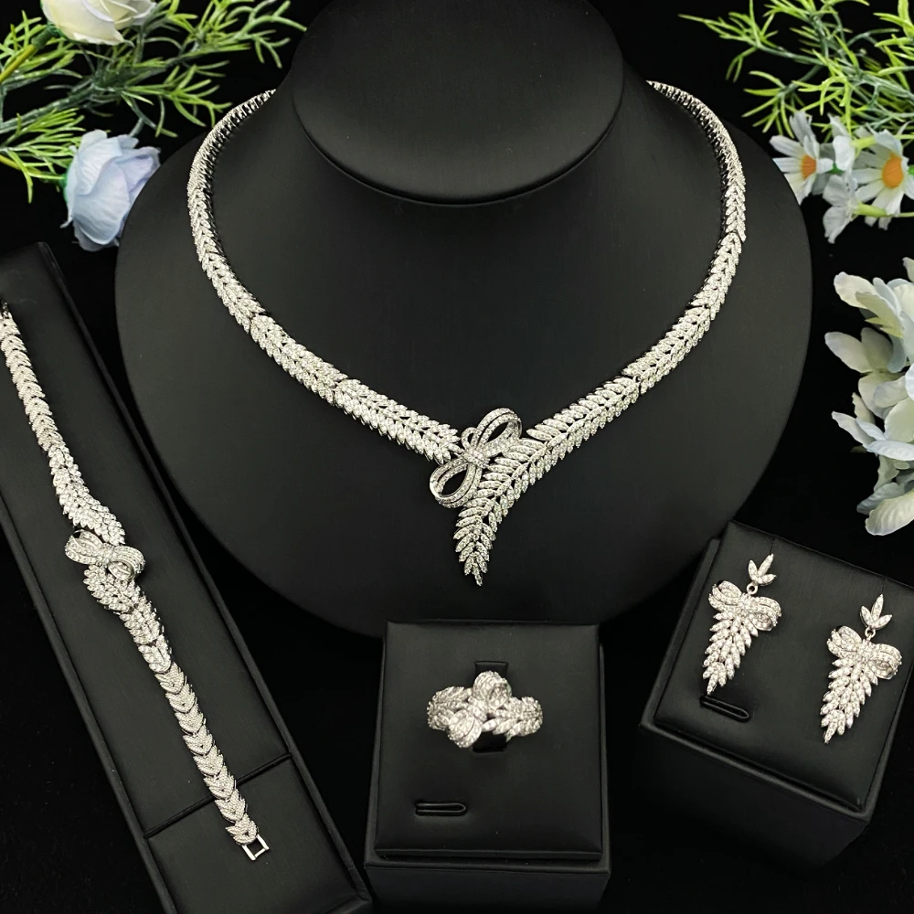 

JRH Дубай, Саудовская Аравия, комплект ювелирных изделий для невесты со сверкающим цирконием для женщин, полный комплект, серьги, ожерелье, кольцо, браслет, свадьба