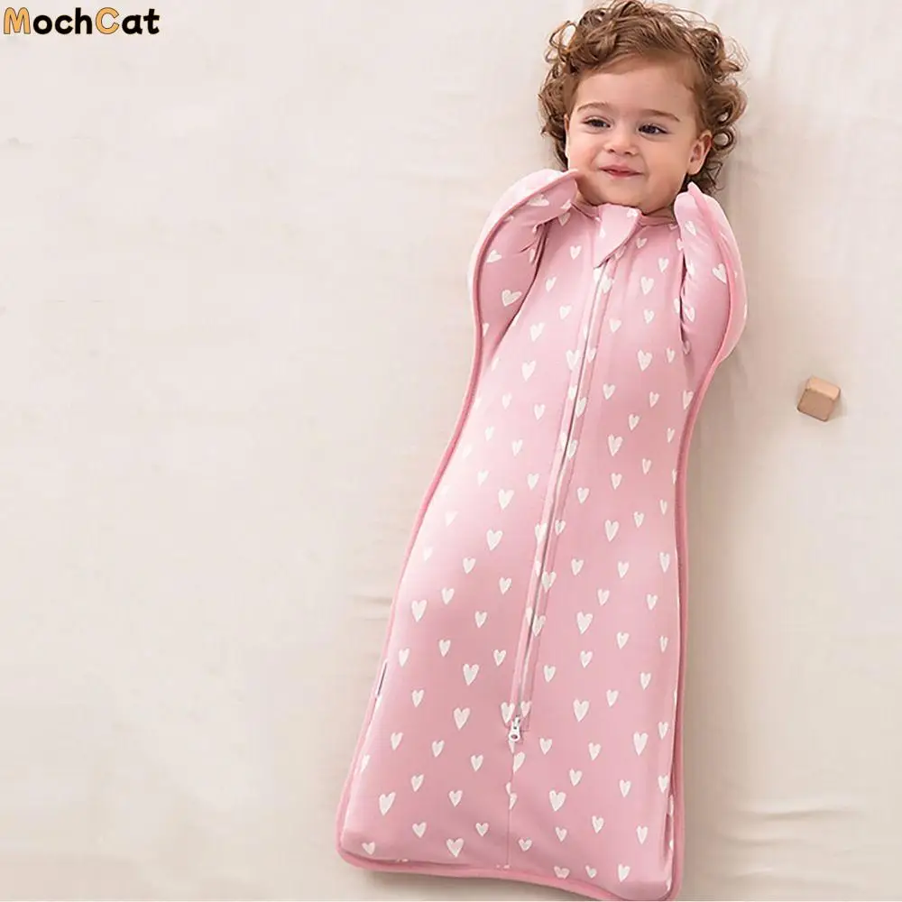 

Wrapping Blanket Cotton Baby Sleeping Bag Zipper Hugging Design Newborn Sleep Sack Thin Fabric Anti-startle Blanket 0-6 Months