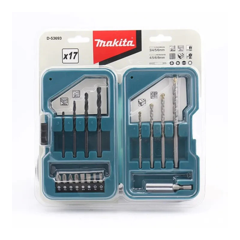 Makita Original D-53693 Multi Bit/Drill Bit Combination Set Metal Multifunctional Wear-resistant Power Tools Accessory 17pcs