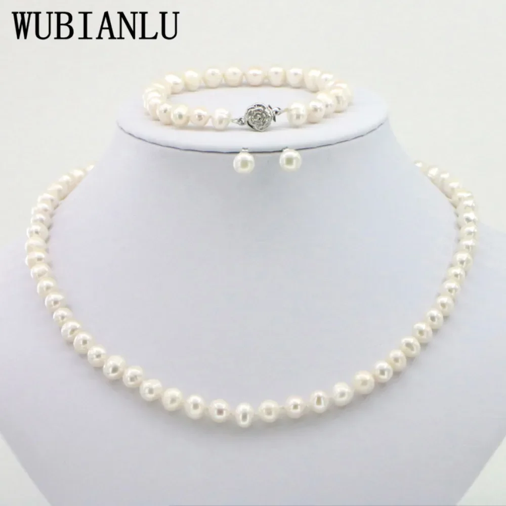 4 Colors 7-8mm Pink Pearl Necklace Bracelet Earring Sets Women Jewelry Making Design Fashion Style Girl Gift Wholesale