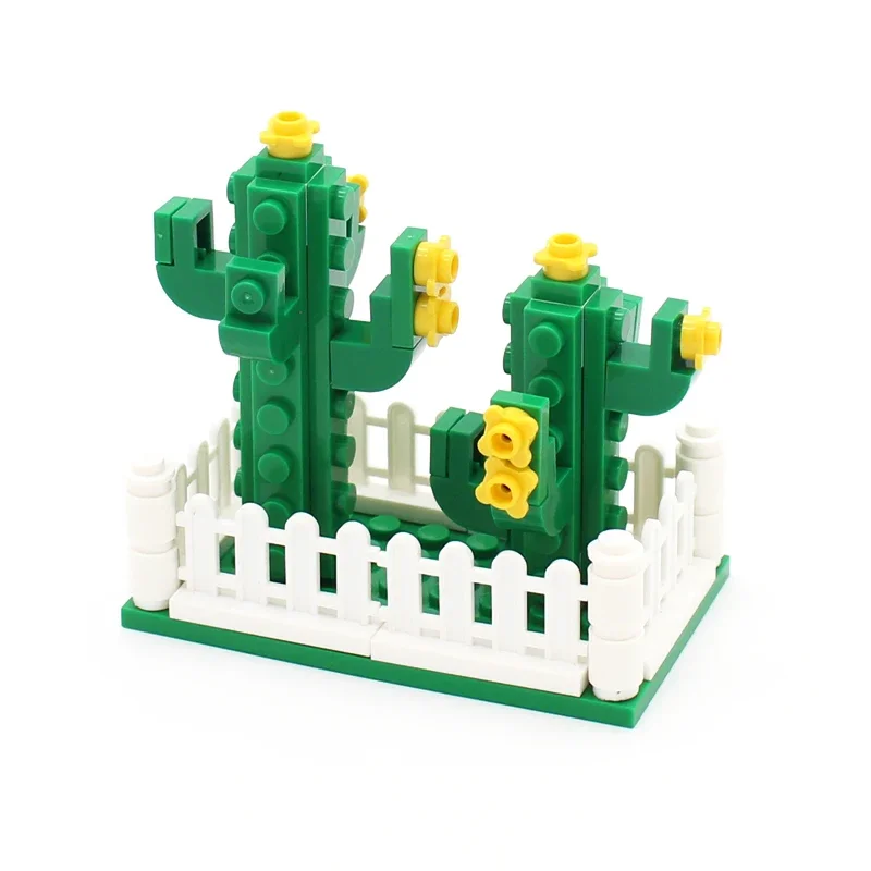 MOC Creative Garden with Cactus, Tulip, Sunflower, Vine Flower for Plant Building Small Particle Building Block Parts.