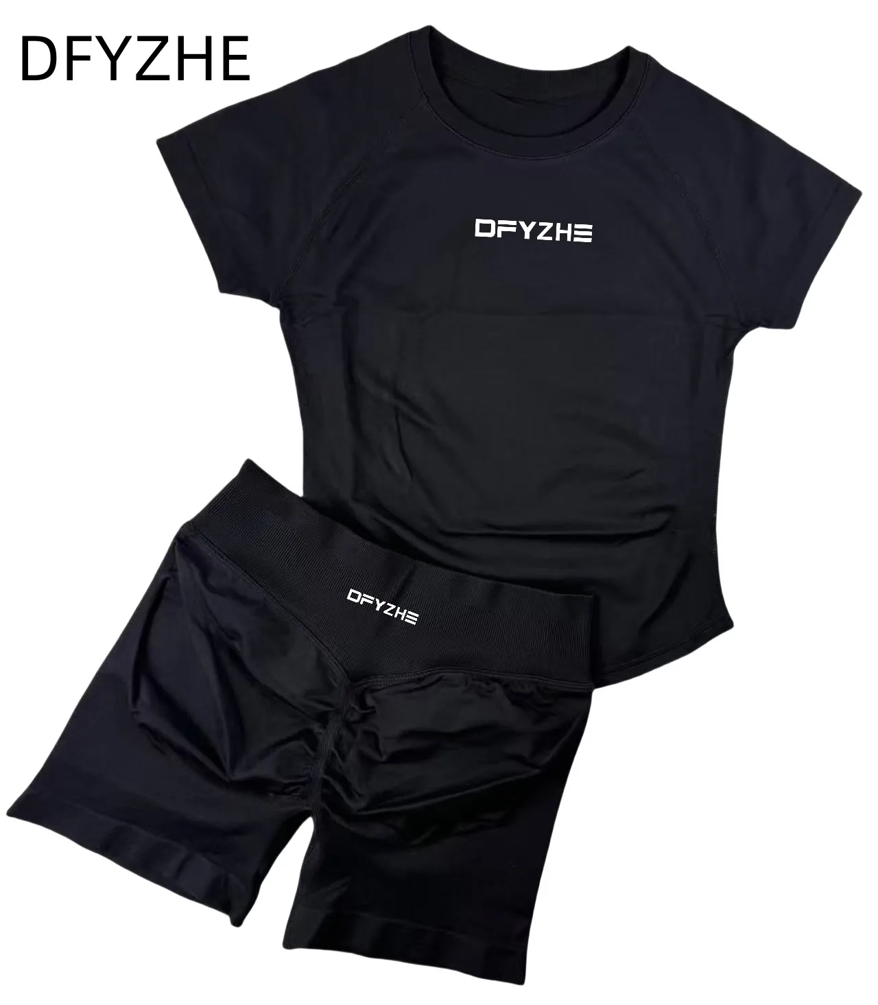DFYZHE 2-delige Impact Sportset Korte Mouw Naadloze Yoga Top Fitness Set Dames Workout Running Sport Shorts Gympak - afbeelding 1