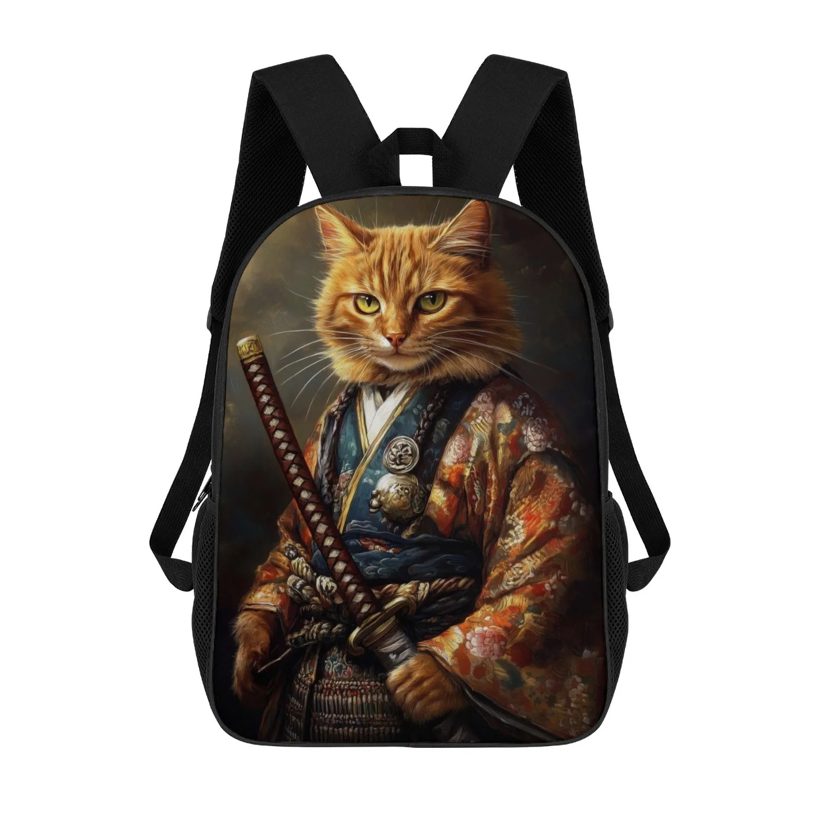 

Рюкзак Samurai Cat Mochilas Escolares с принтом на молнии, сумка для книг, школьные сумки для мальчиков, 17-дюймовый школьный рюкзак, сумка