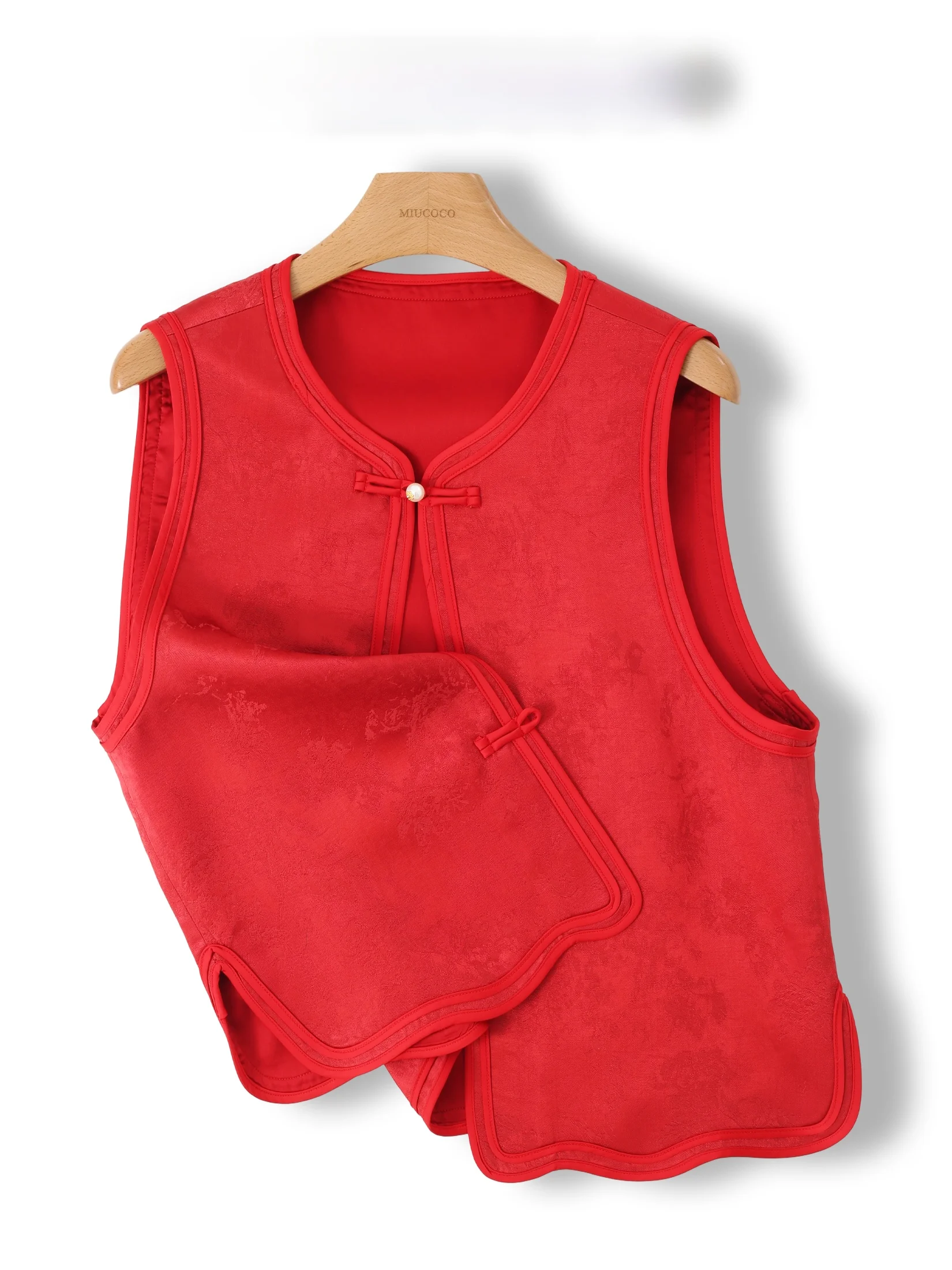 

New Year's Fashionable Chinese Style Vest D-Brand Young Elegant Satin Floral Embroidery Outerwear Red Trendy Loose Fit Women'...