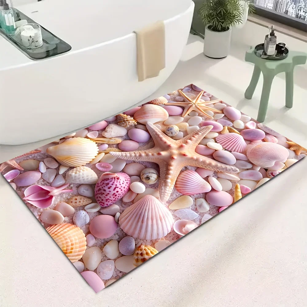 VIKAMA Girly Pink Shell Pattern Rug for Bedroom,Living Room,Entryway Door Mat Non-Slip,Stain-Resistant Floor Mat for Home Decor