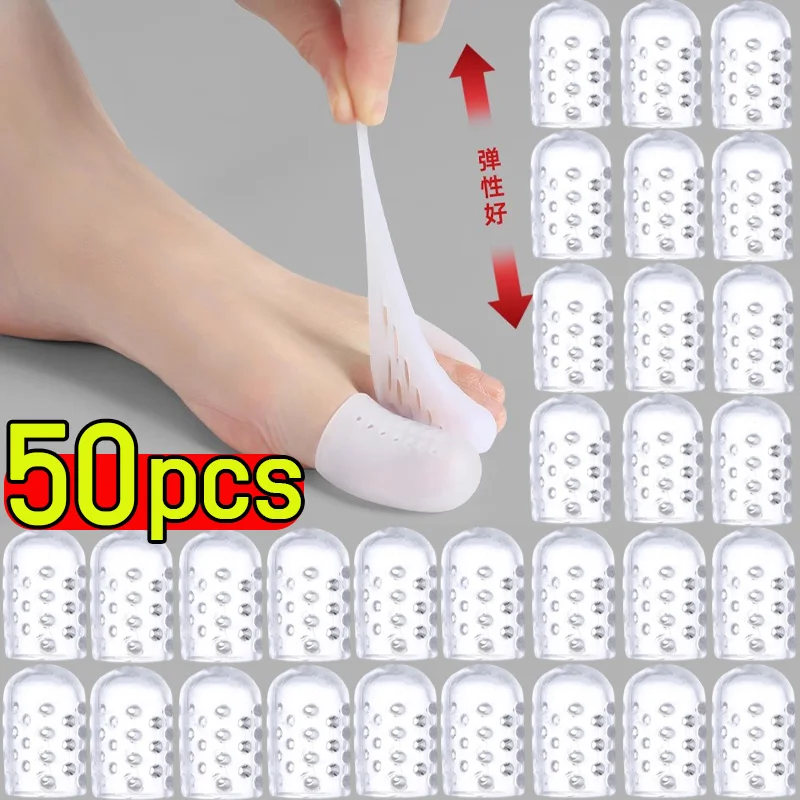 New Unisex 50/5pcs Elasticity Silicone Toe Caps Men Gel Little Toe Tube Protector Anti-Friction Breathable Foot Care Toes Covers