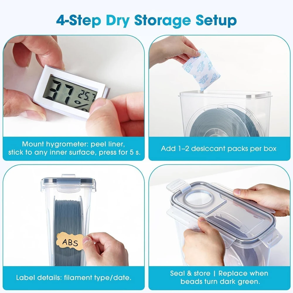 Filament Storage Box 4L 3D Printer Filament Containers with Hygrometers Airtight Dry Boxes for Sealing and Protection with Label