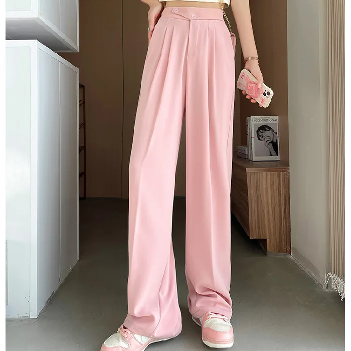 

Korean Fashion Office Trousers for Women Spring Summer High Waist White Straight Stacked Pants Women's Trousers Y2k Streetwear