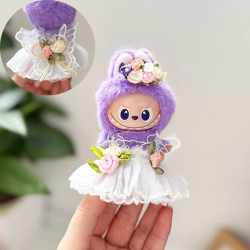 Mini Luxury Wedding Dress for 10cm Labubu V4 Dolls Clothes Korea Style Romantic Wedding Dress Flower Hat Suit for Ladbubu 4.0