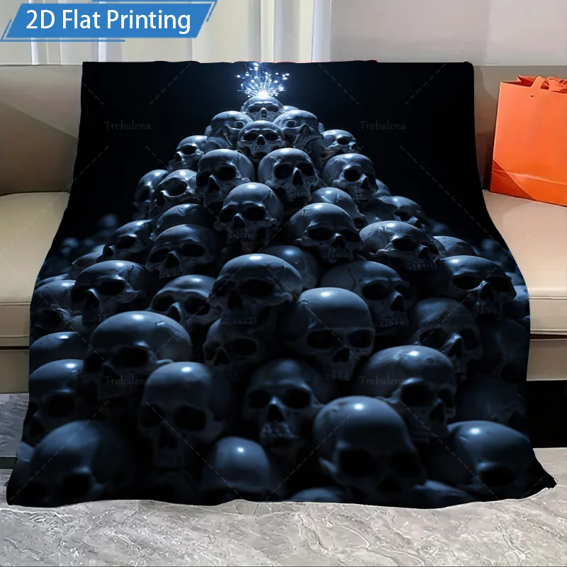 

1pc Flannel Blanket Gothic Skulls Pyramid Blanket - Dark & Mysterious Design for Halloween Decor