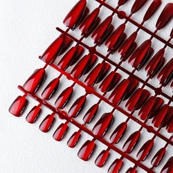 30 pcs Red Magnet Cat Eye Fake Nails Almond Long Coffin Glossy False Nails Square Fake Nails Reusable Full Cover Nail Tips