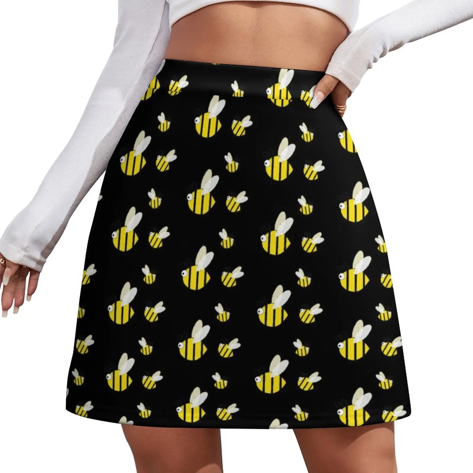 

Cute bee on black background. Check my other bees. Mini Skirt elegant skirts for women Woman clothing korean style clothes
