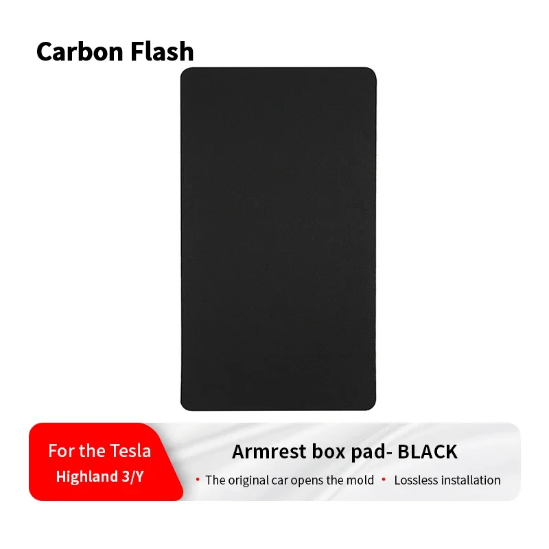 Black Suede Anti-Slip Central Armrest Box Pad & Protective Cover for Tesla Updated Model 3/Y – Carbon Flash