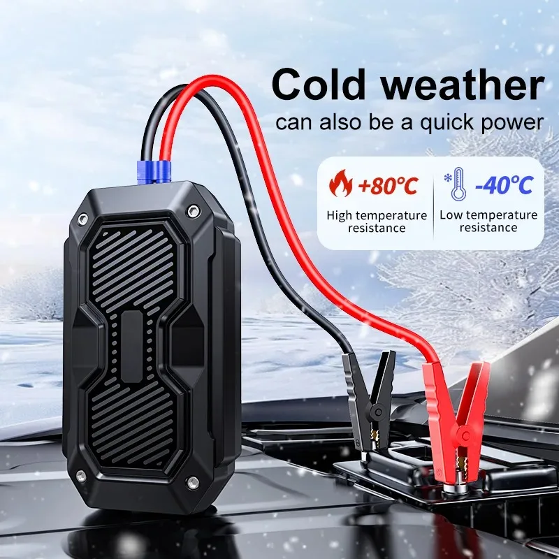 6000mAh Car Jump Starter 2 in 1, 12V Emergency Battery Charger Portable Power Bank with LED Lighter & Warn Flash Light for Auto.