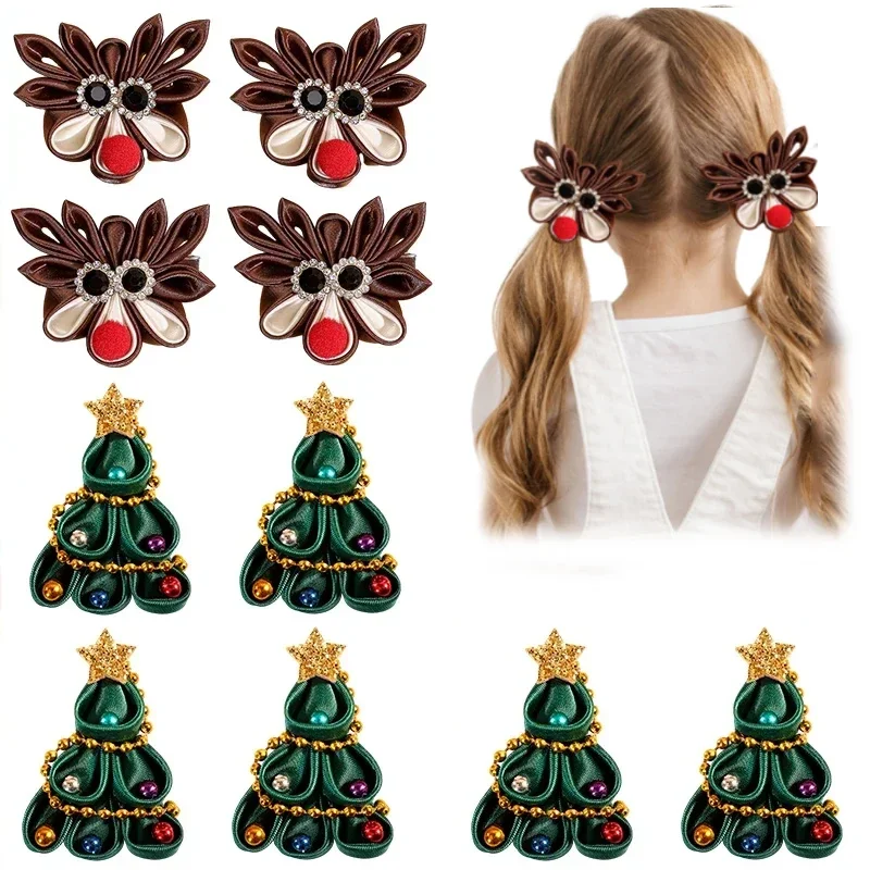 ncmama Fashion Christmas Elk Christmas Tree Hair Clip For Baby Girls Rhinestone Hairpin Hairgrips Kids Headwear Hair Accessories