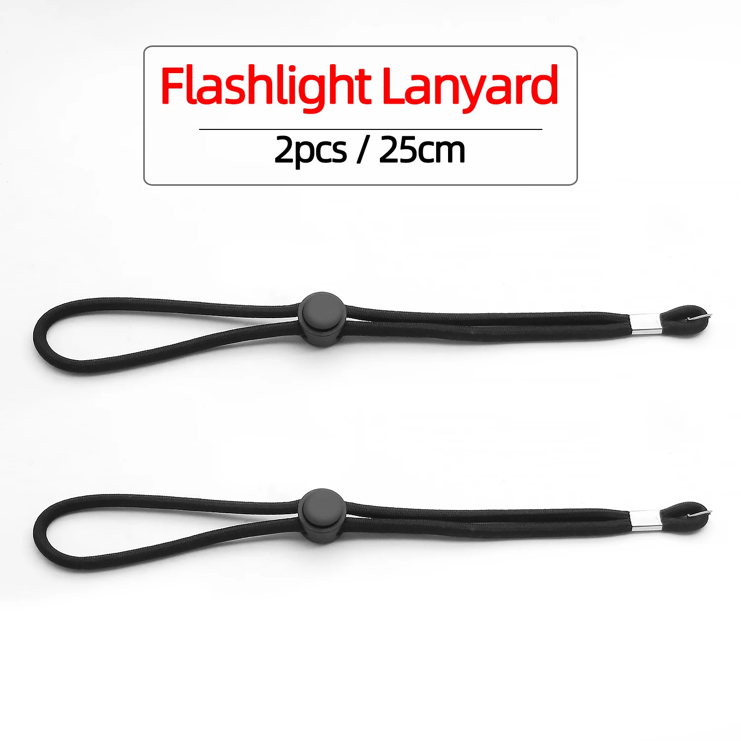 Sangles de lampe de poche anti-perte, lanière EDC, outils d'extérieur, paracorde noire ABOOKS, torche, caméra, 25cm, 2 pièces