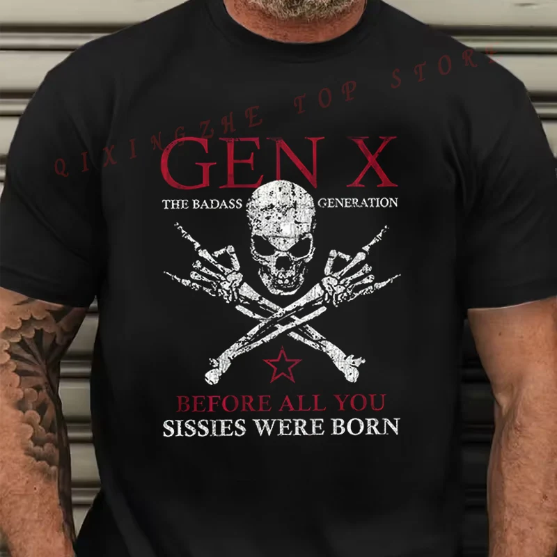 

Men'S Retro Streetwear Graphic T-shirt - Skull And Crossed Guns Design Tshirt Fabric Casual Round Neck Short Sleeve Tops