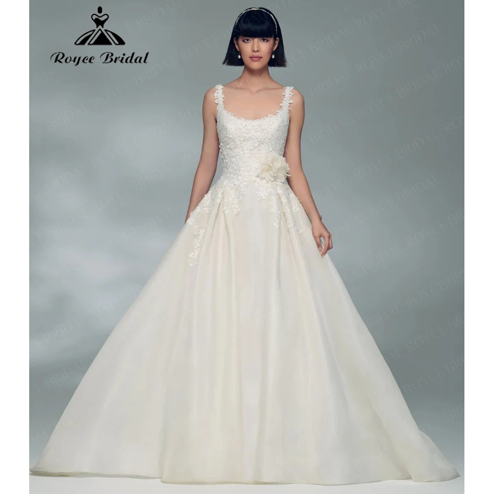 

Roycebridal 2025 New Ivory Satin with Embroimery Ball Gown Wedding Dress Square Neck 3D Flowers свадебное платье Customized