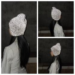 2025 Women Men Reflective Earflap Hats Winter Thicken Warm Beanies Caps Outdoor Windproof Knitted Hat for Night Running Walking