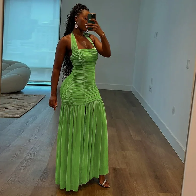 2026 Women's Autumn. New Double-layer Patchwork Suspend Neck Backless Body Erotogenic Smart Clothes Bandage Midi Y2k、 Luxury