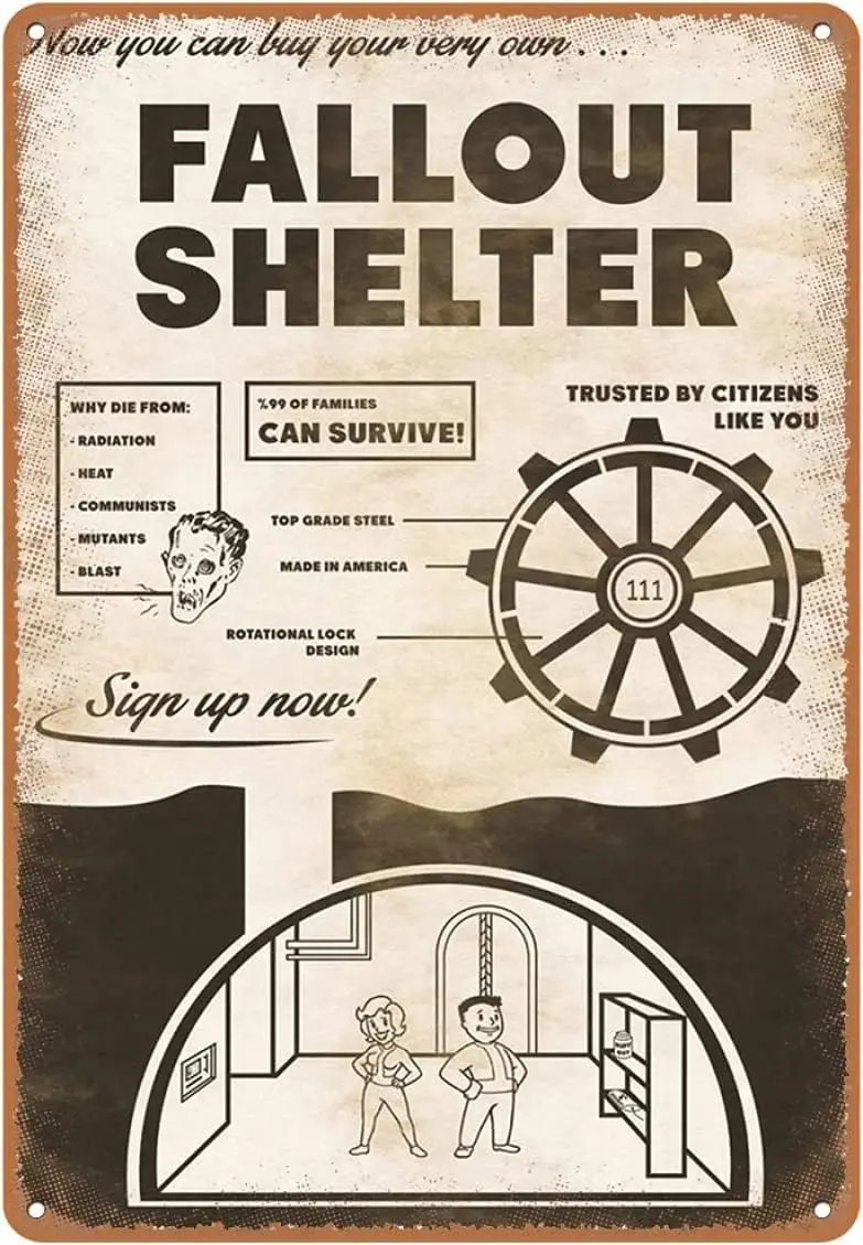 Retro Metal Tin Sign 8 X 12 Inches Fallout Shelter Retro Aluminum Sign for Home Coffee Wall Decor Rustic Home Decor Funny Room D