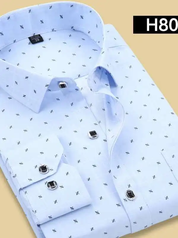 

Spring Summer New Men's Long SVE Shirt Fashion Youth Ultra Slim Fit PU Leather CleanFit Collar Inner Wear Floral Print Pattern