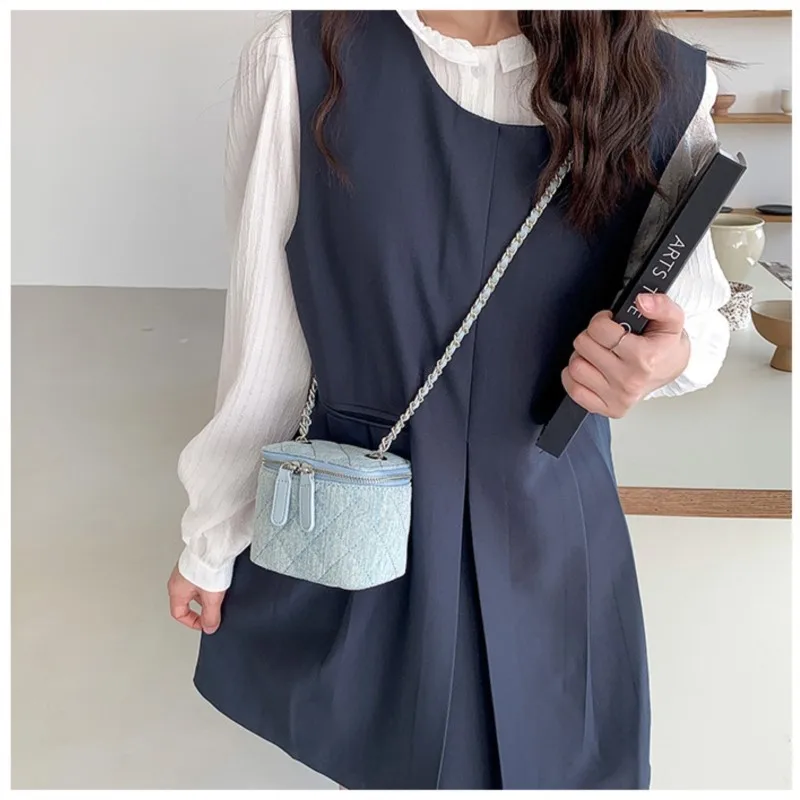 Denim Ketting Mini Crossbody Tassen Designer Luxe Veelzijdige Dames Schoudertas Effen Kleur Trendy 2024 Nieuwe Handtassen Van Hoge Kwaliteit