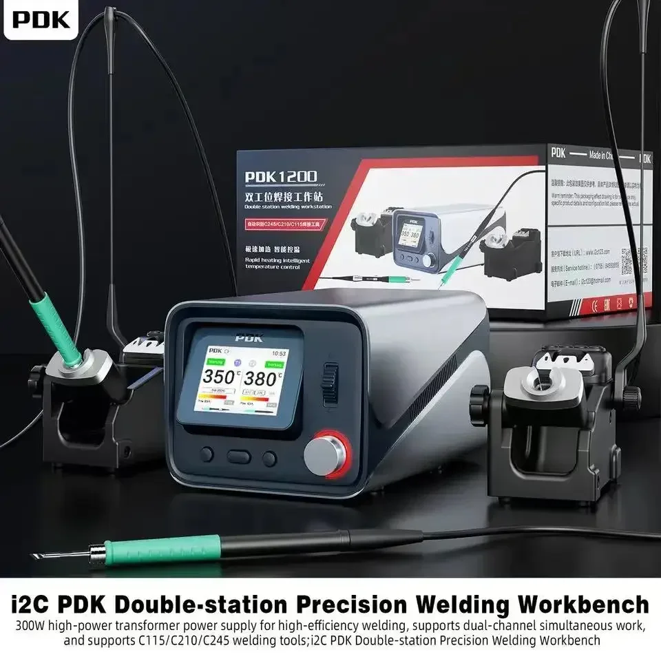 i2C PDK1200 300W Dual Soldering Station Suit Soldering Iron Tip 210/245/115 Handle Control Temperature Welding Rework Station