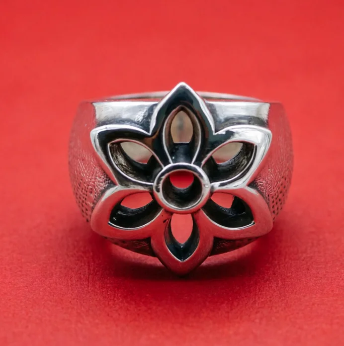 American punk accessories retro domineering s925 pure silver cherry blossom ring men's index finger trendy accessory