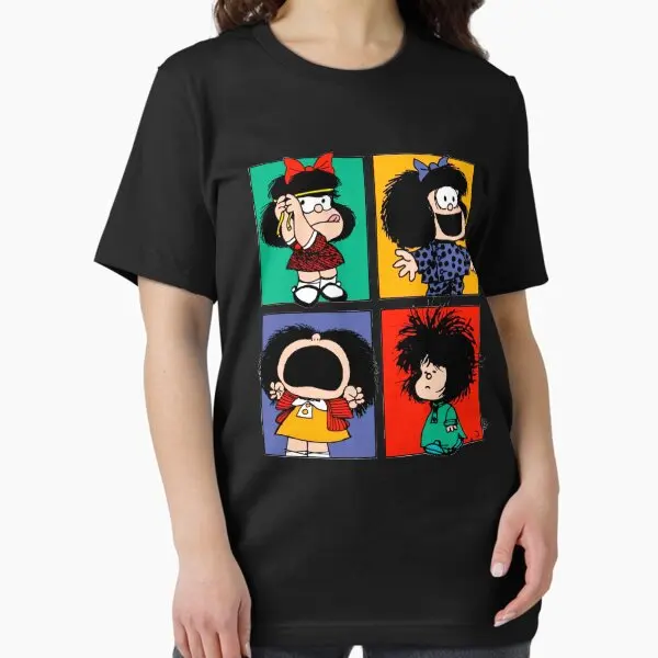 Mafalda Fan Gift T Shirt Four Grid Multiple Expressions Comic Graphic Unisex Soft Cotton Crew Neck Casual Tops