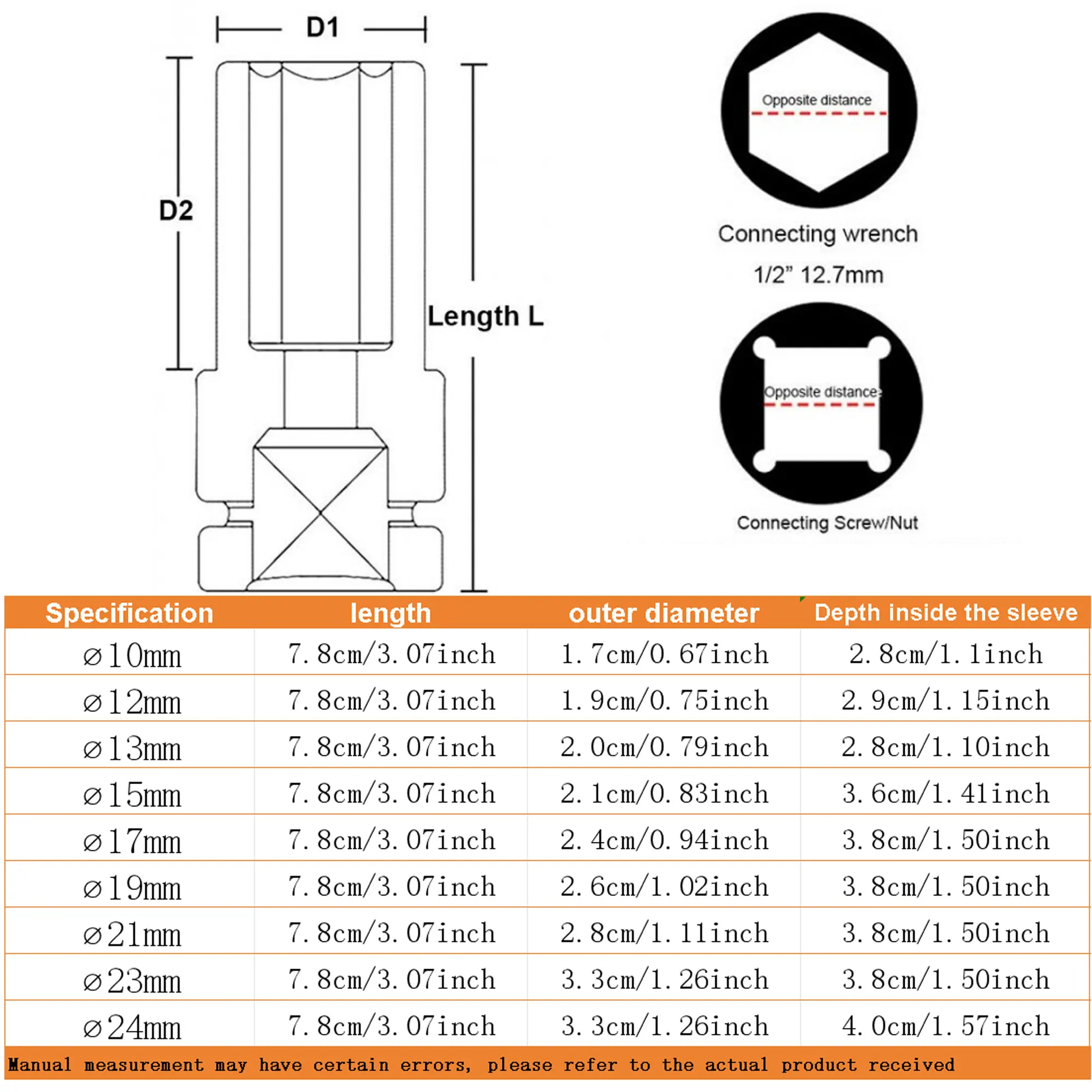 1 Set Impact Socket Set, 1/2\