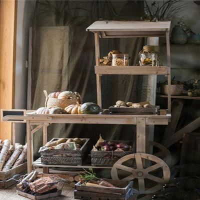 Rural And Pastoral Large Solid Wood Float Flower Rack Storage Rack Flower Shop Decoration Display Rack Multifunctional Mobile