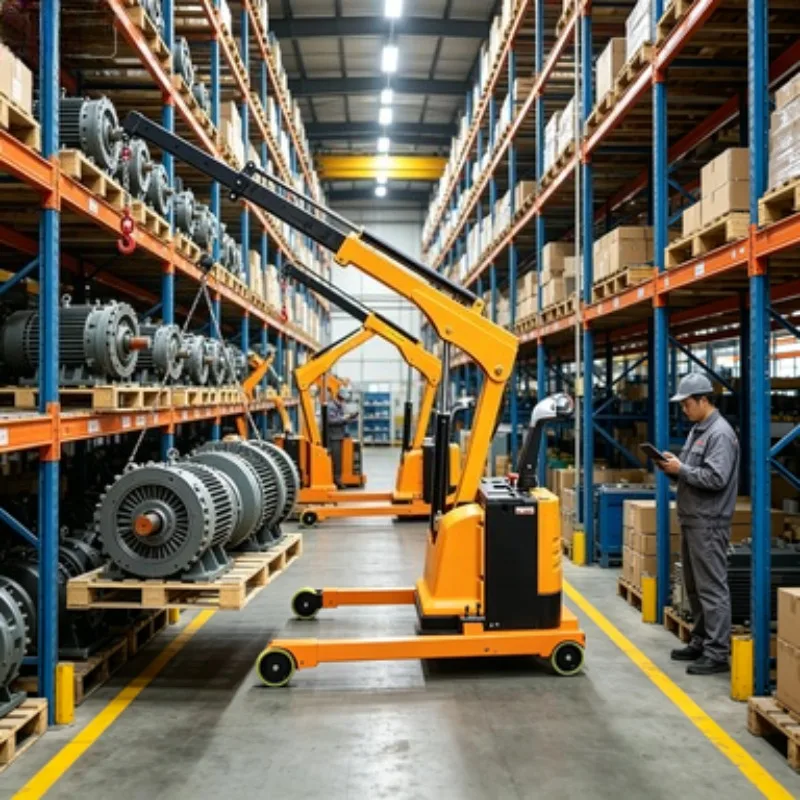All-Steel Folding Portable Crane – 1000kg Electric Hydraulic Hoist with Overload Safety Protection, Ideal for Indoor Maintenance