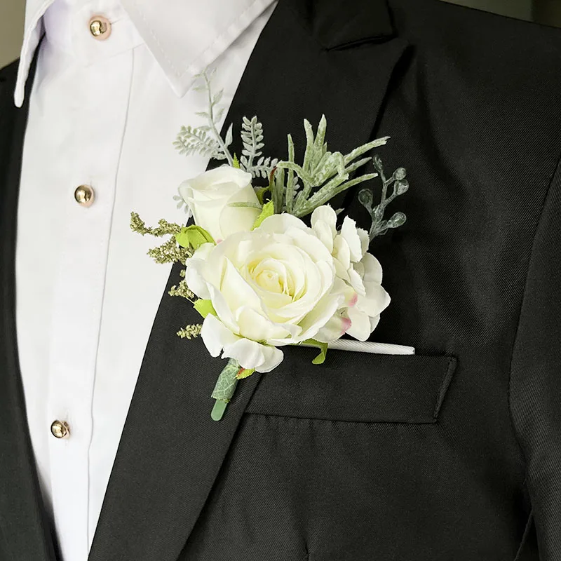 Corsage Boutonnière, Accessoires de Bal de Mariage, Costumes de Marié, Garçon, Ami, Épinglettes, Broche, Fleur, Poubelle, Boutonnière Artificielle