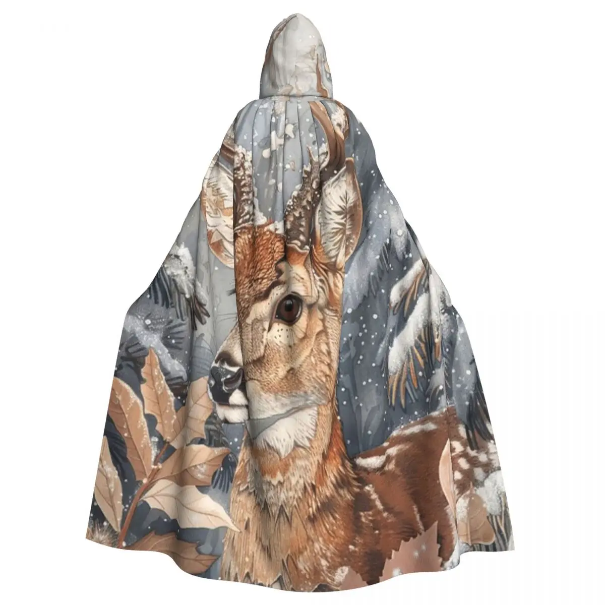 

A Buck In The Snow Painting Long Hooded Cloak Witch Medieval Costume Cosplay Cape HalloweenParty Adult Unisex