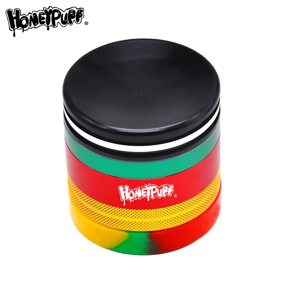 63MM Stash Grinder Silicone Storage Jar 5 Layers Metal Rasta Aluminum Herb Grinder Herbal Crusher Smoking Accessories