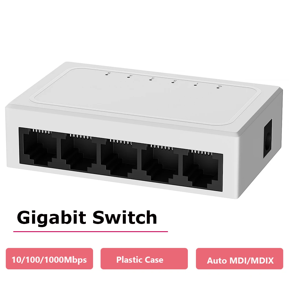 5-Ports Gigabit Switch 5Ports Etherent Switch 1000Mbps Mini Portable Plastic Case Network Switch Ethernet Splitter Lan RJ45 Hub